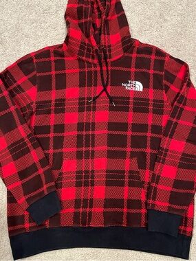 Unisex North Face Red & Black Plaid Pullover with White Logo